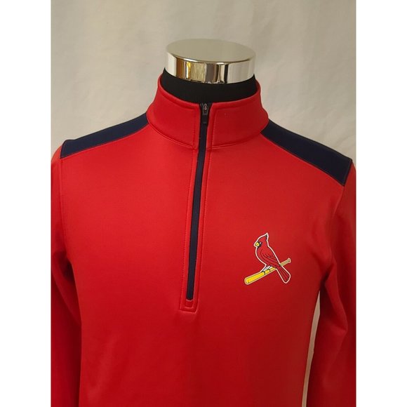 MLB St Louis Cardinals Baseball Mens Small Red 1/4 Zip Pullover Jacket NWT - Picture 2 of 12
